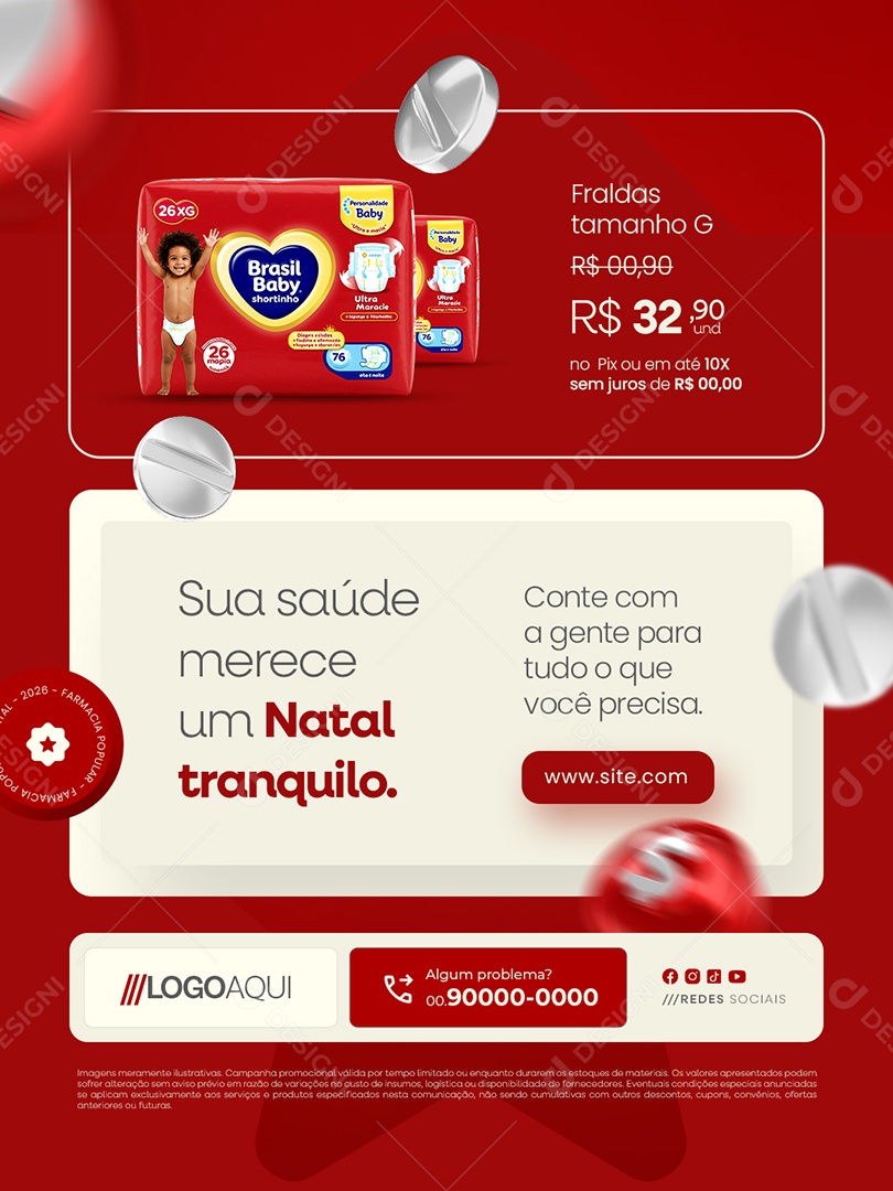 Farmácia Sua Saúde Merece um Natal Tranquilo Social Media PSD Editável