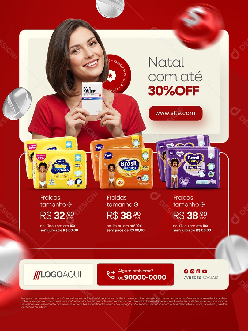 Farmácia Natal com Até 30% Off Social Media PSD Editável