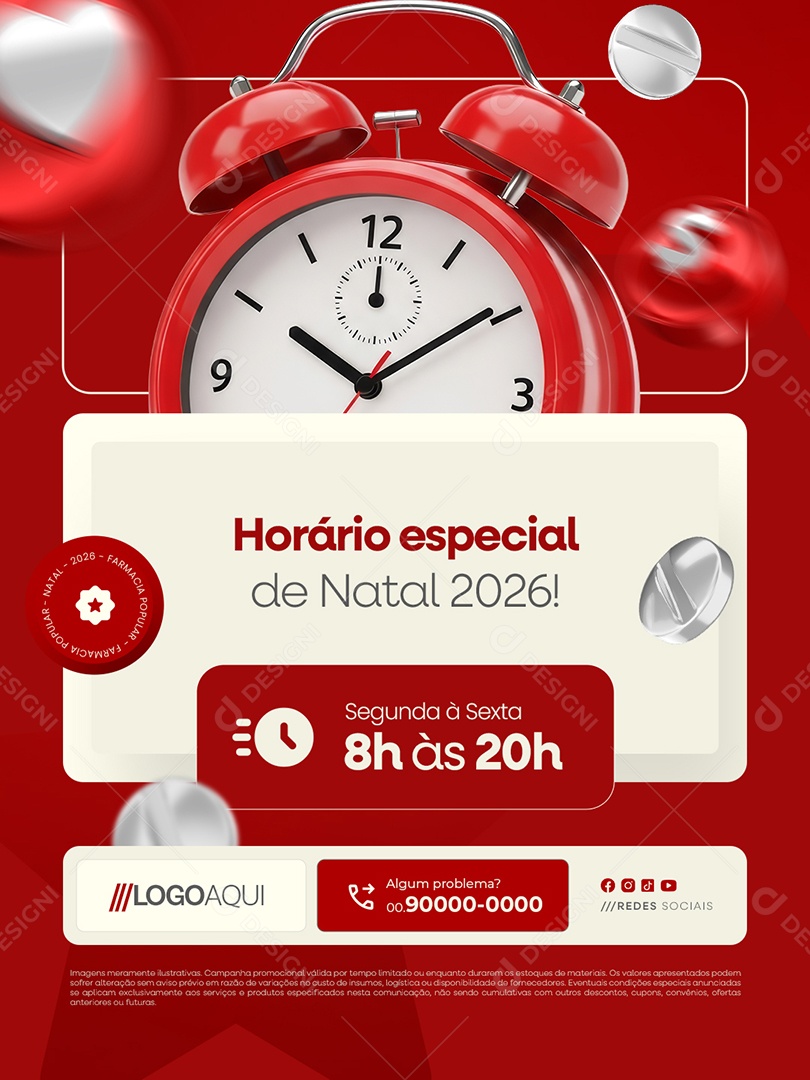 Farmácia Horário Especial de Natal 2026 Social Media PSD Editável