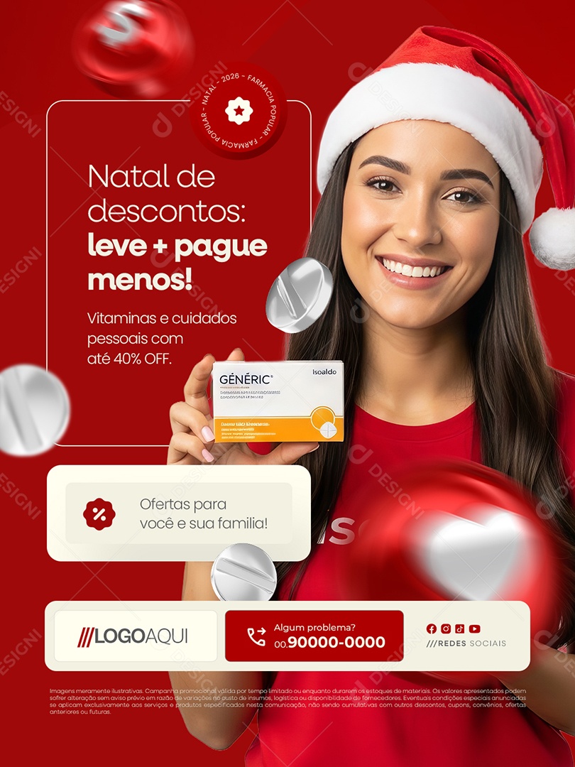 Farmácia Natal de Descontos Leve Mais Pague Menos Social Media PSD Editável