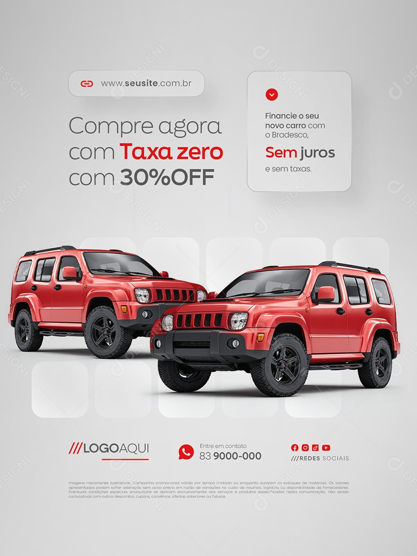 Concessionária Compre Agora com Taxa Zero com 30% Off Social Media PSD Editável