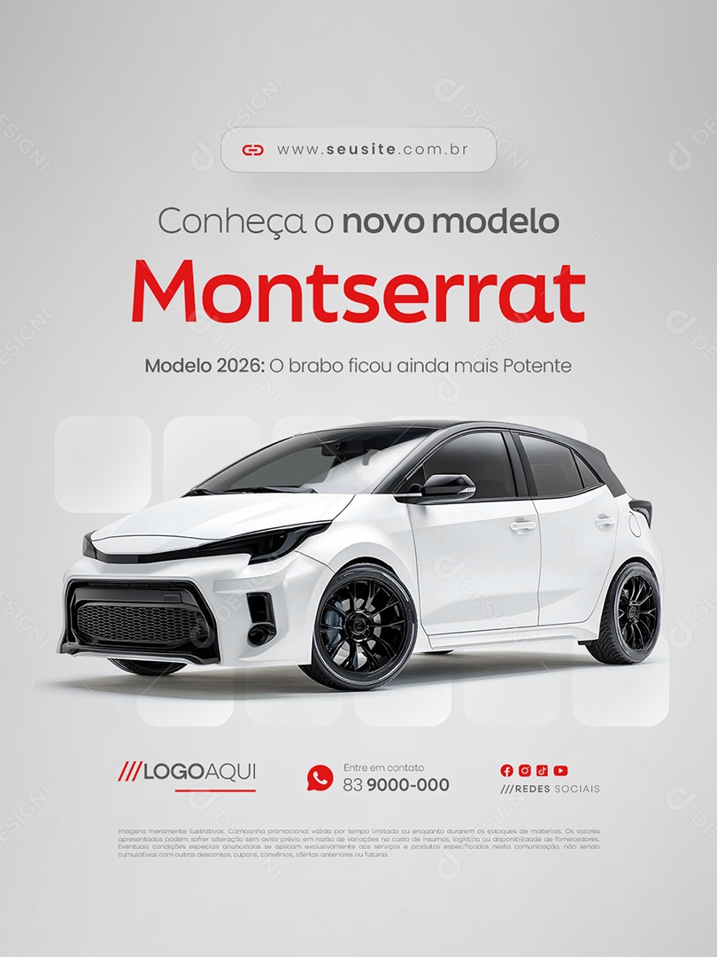 Concessionária Conheça o Novo Modelo Montserrat Social Media PSD Editável