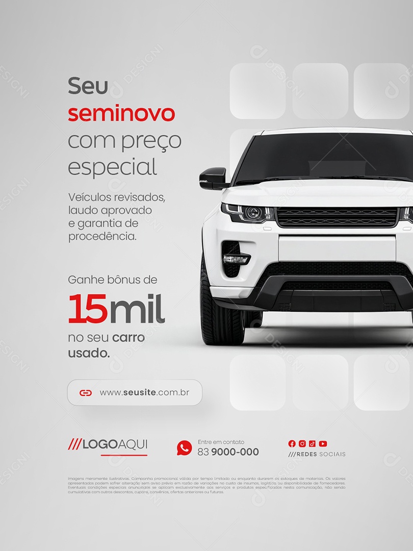 Concessionária Seu Seminovo com Preço Especial Social Media PSD Editável