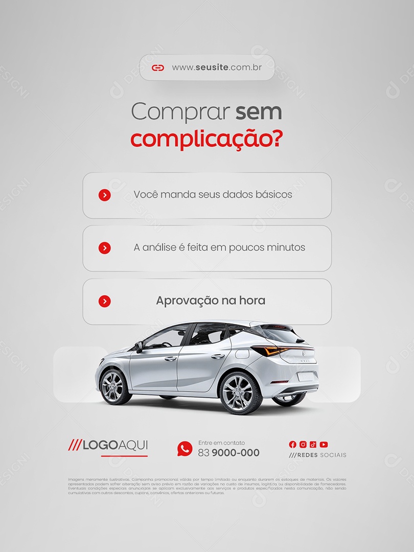 Concessionária Comprar Sem Complicação Social Media PSD Editável