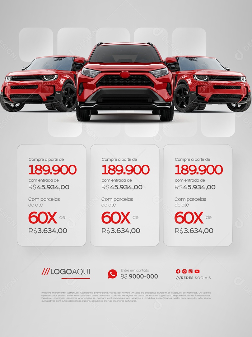 Concessionária Compre com Parcelas de Até 60x Social Media PSD Editável