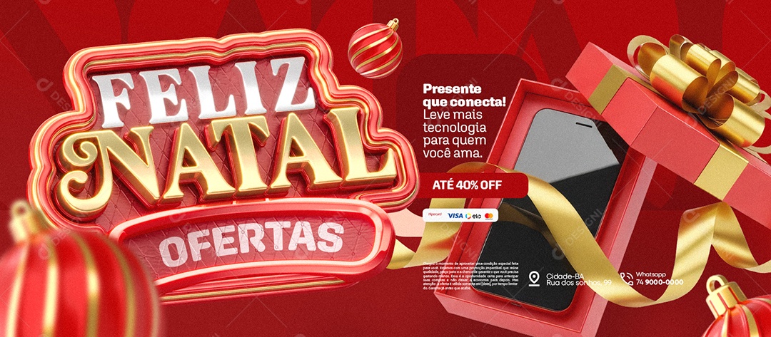 Banner Loja de Celulares Feliz Natal Presente Que Conecta Social Media PSD Editável
