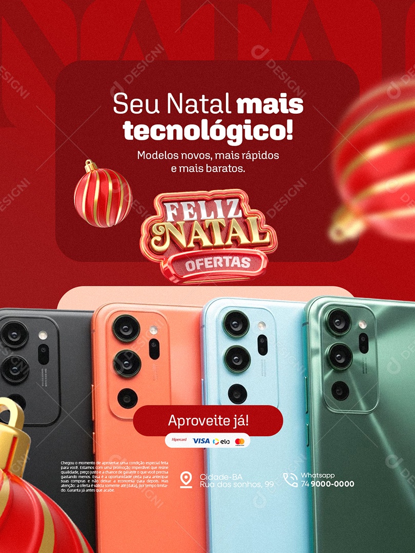 Loja de Celulares Feliz Natal Seu Natal com Mais Tecnologia Social Media PSD Editável