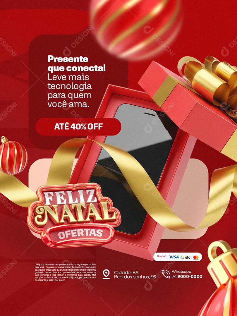 Loja de Celulares Feliz Natal Presente Que Conecta Social Media PSD Editável