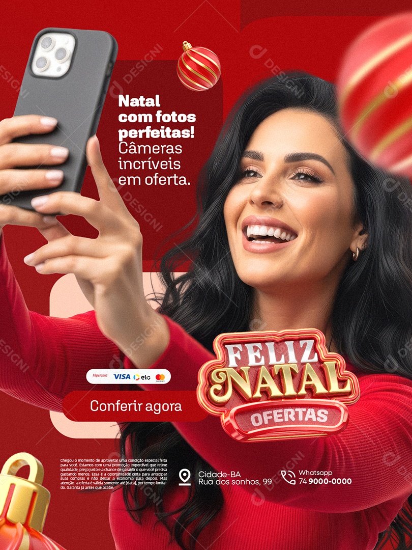 Loja de Celulares Feliz Natal com Fotos Perfeitas Social Media PSD Editável