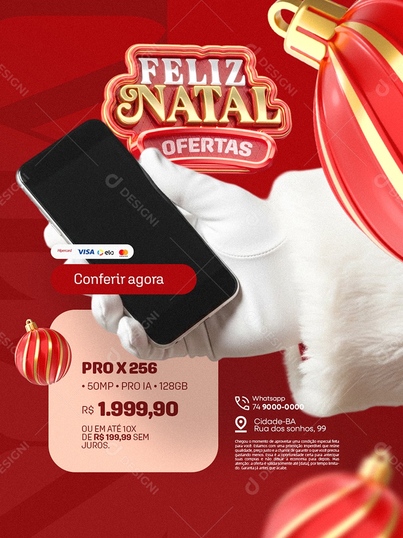 Loja de Celulares Feliz Natal Conferir Agora Social Media PSD Editável