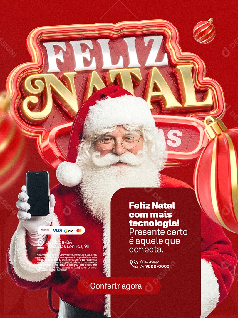 Loja de Celulares Feliz Natal Ofertas com Mais Tecnologia Social Media PSD Editável