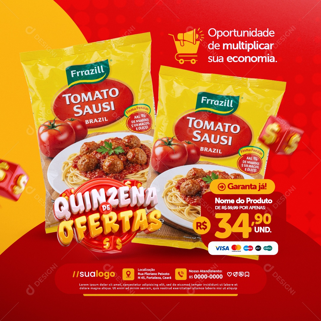 Quinzena de Ofertas Supermercado Oportunidade de Multiplicar Social Media PSD Editável