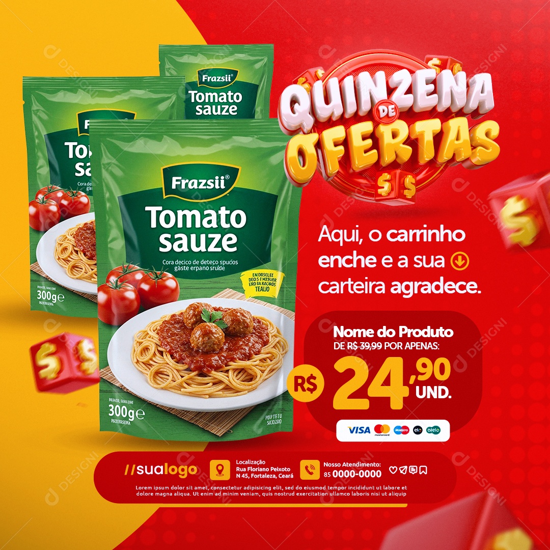Quinzena de Ofertas Supermercado Aqui o Caminho Enche a Sua Social Media PSD Editável