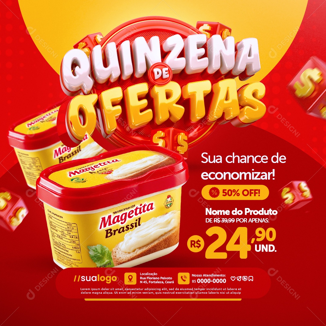 Quinzena de Ofertas Supermercado Margarina Sua Chance de Economzar Social Media PSD Editável