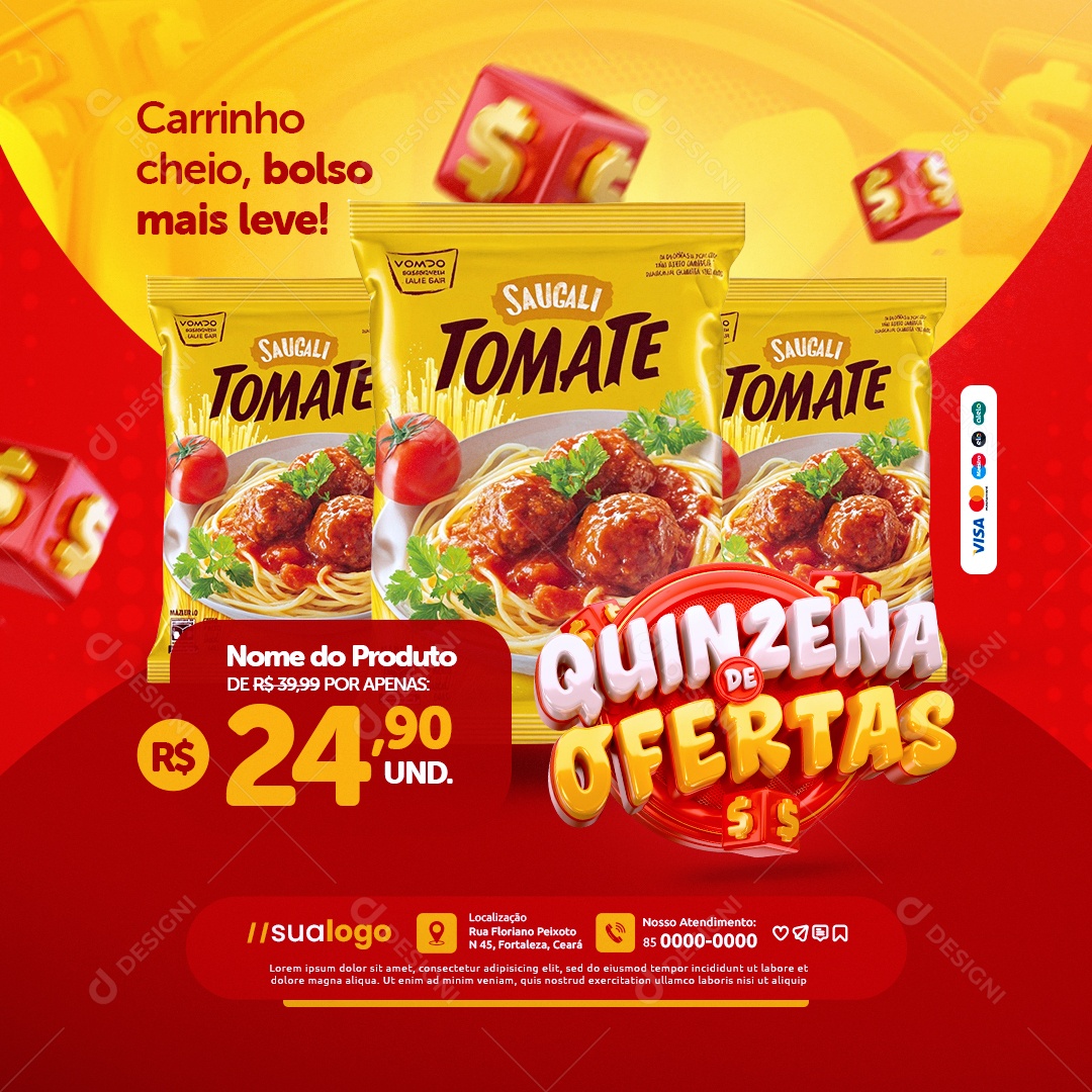 Quinzena de Ofertas Supermercado Carrinho Cheio Bolso Mais Leve Social Media PSD Editável