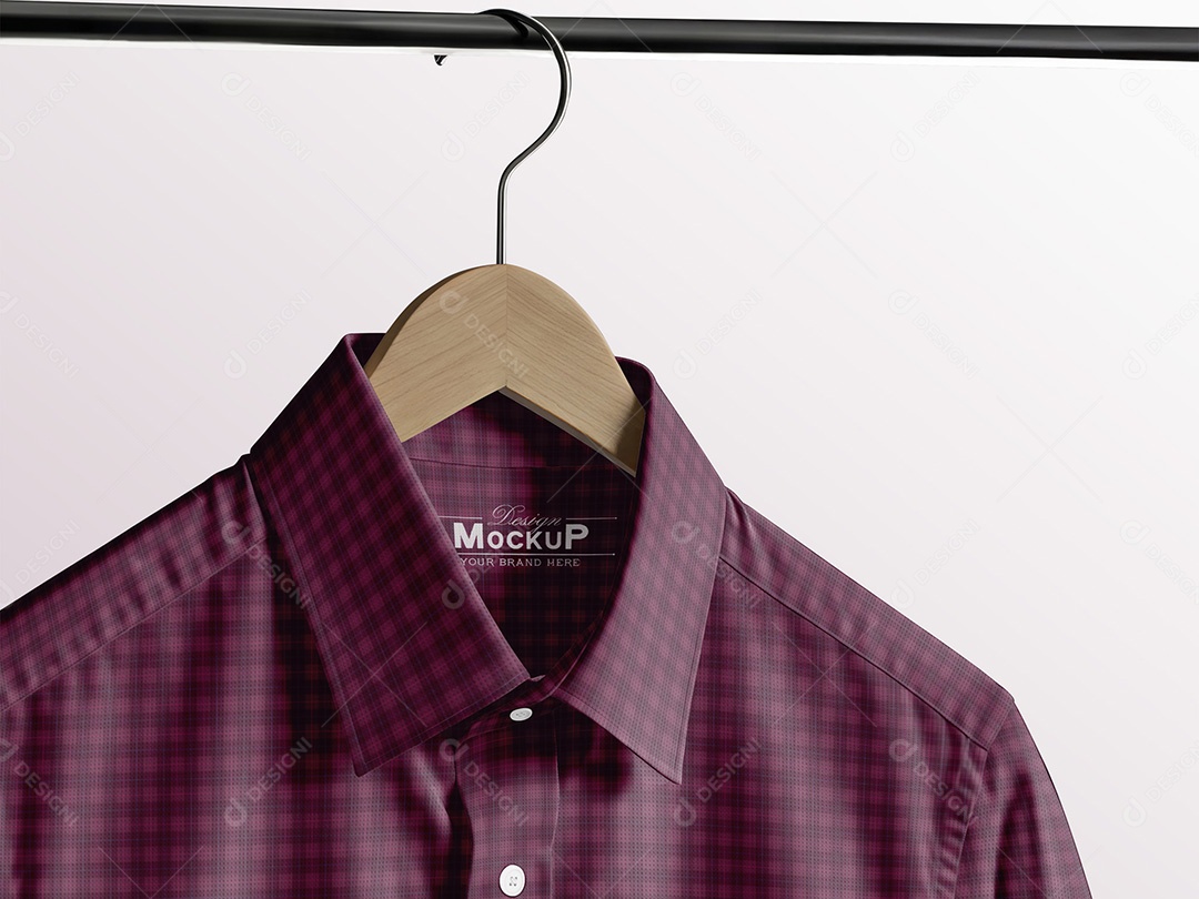 Camisa Social em Cabide De Madeira Mockup