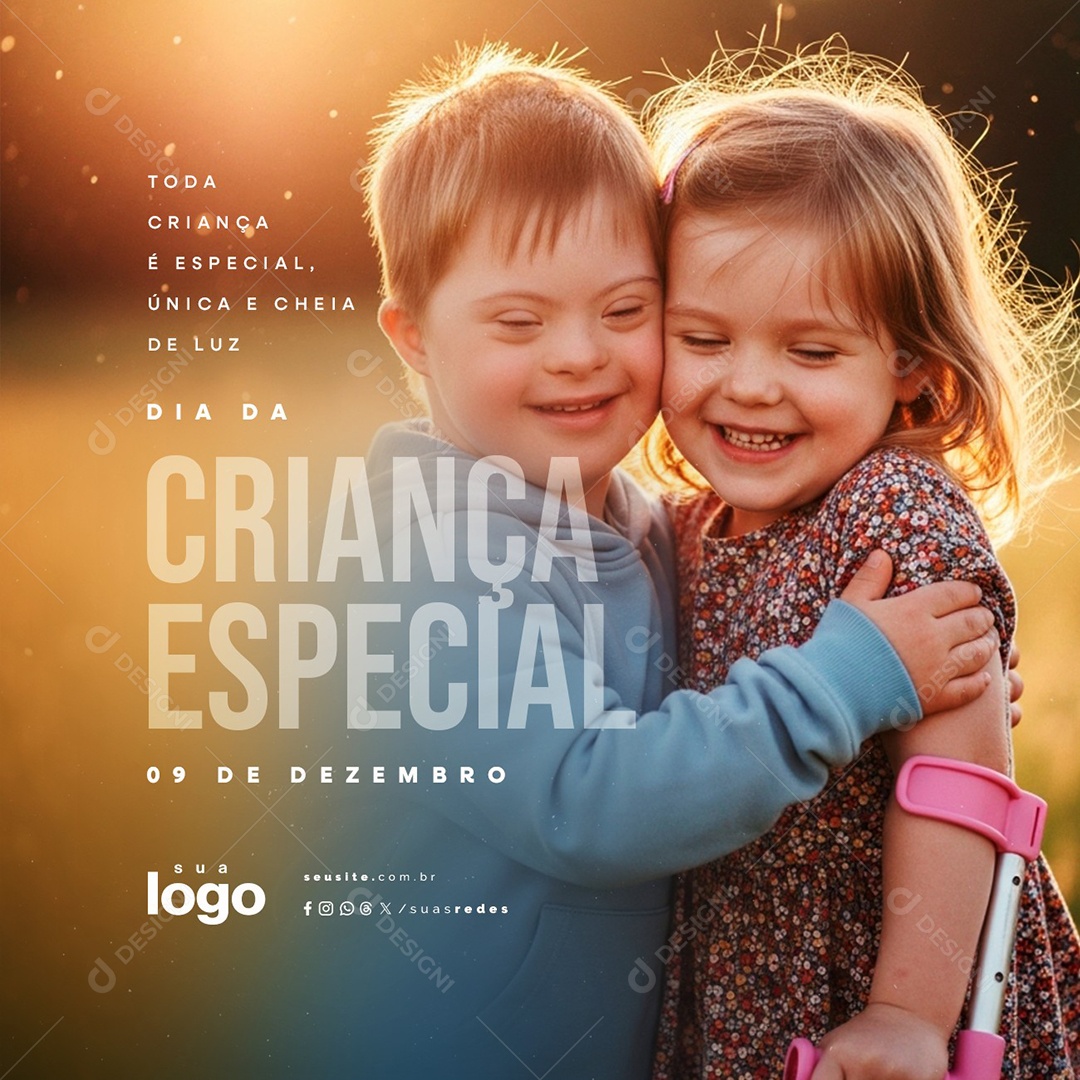 Dia da Criança Especial 09 de Dezembro Toda Criança é Especial Única e Cheia de Luz Social Media PSD Editável