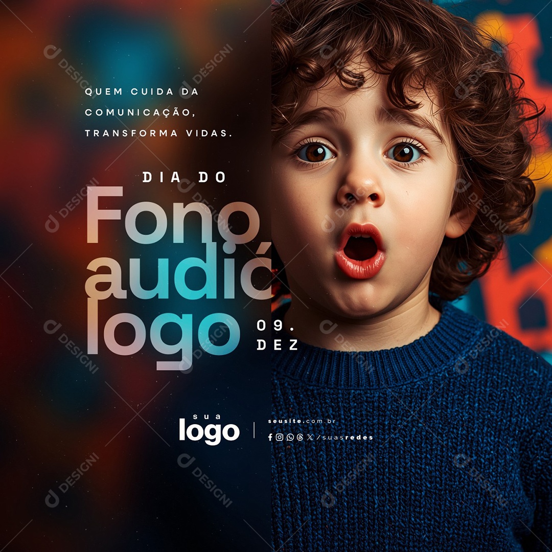 Dia do Fonoaudiólogo 09 de Dezembro Quem Cuida da Comunicação Social Media PSD Editável