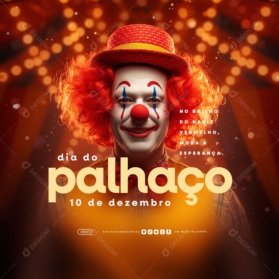 Dia do Palhaço 10 de Dezembro no Brilho do Nariz Vermelho Social Media PSD Editável
