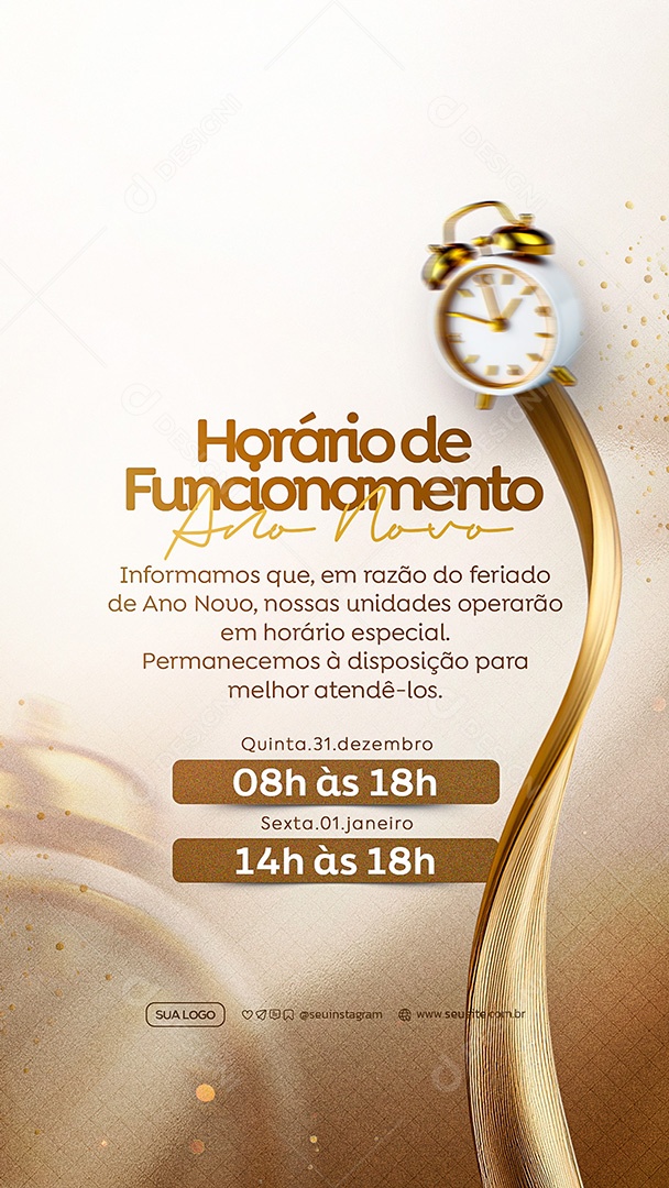 Story Horário de Funcionamento de Ano Novo Social Media PSD Editável