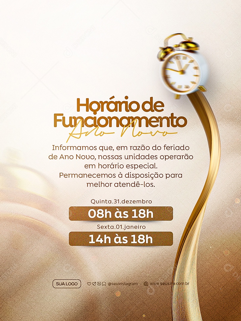 Horário de Funcionamento de Ano Novo Social Media PSD Editável
