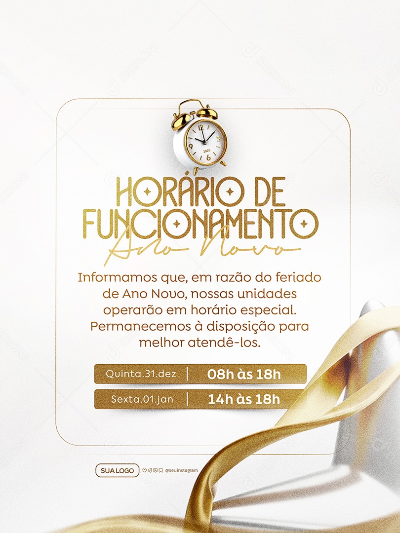 Horário de Funcionamento de Ano Novo Social Media PSD Editável