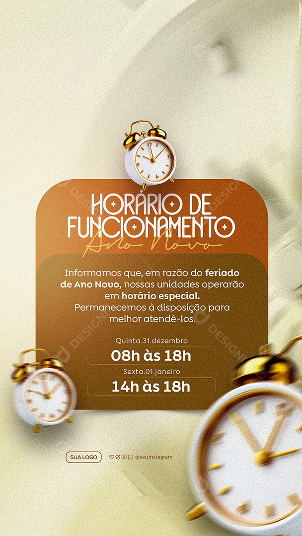 Story Horário de Funcionamento de Ano Novo Social Media PSD Editável
