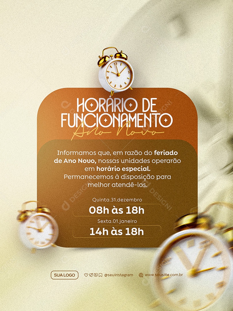 Horário de Funcionamento de Ano Novo Social Media PSD Editável