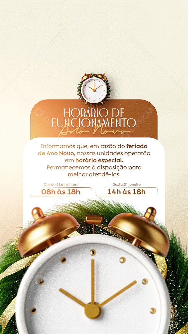 Story Horário de Funcionamento de Ano Novo Social Media PSD Editável