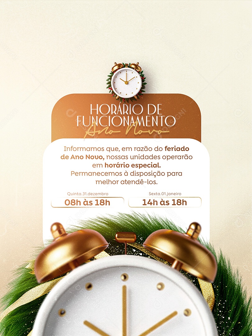 Horário de Funcionamento de Ano Novo Social Media PSD Editável