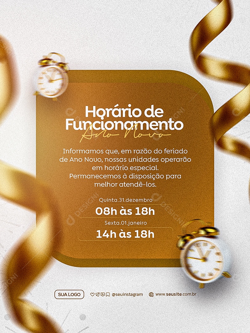 Horário de Funcionamento de Ano Novo Social Media PSD Editável