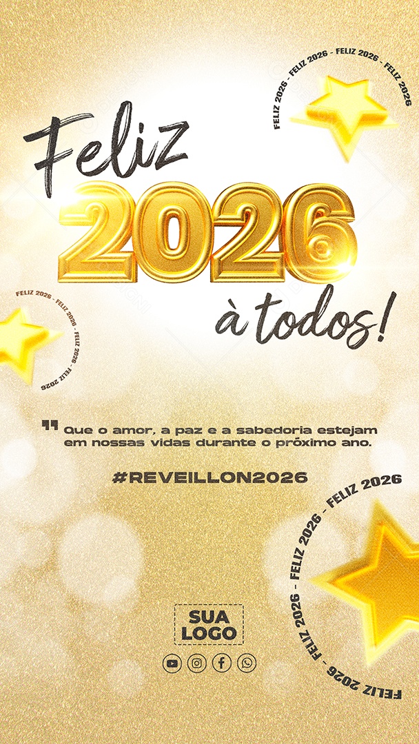 Story Feliz á Tofod 2026 Ano Novo 01 de Janeiro Social Media PSD Editável