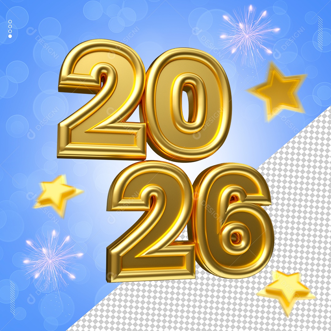 Número 2026 de Ano Novo Elemento 3D para Composição PSD