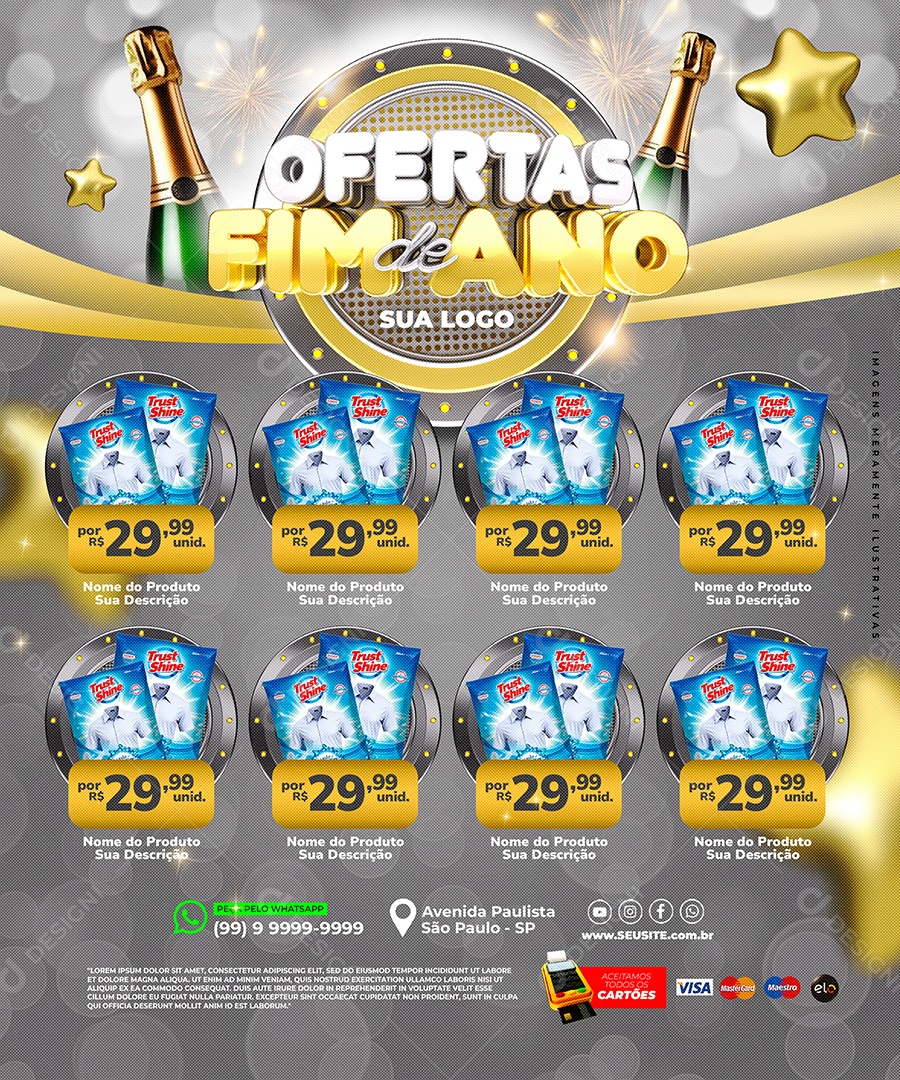 Ofertas Fim de Ano Supermercado Produtos de Limpeza Social Media PSD Editável