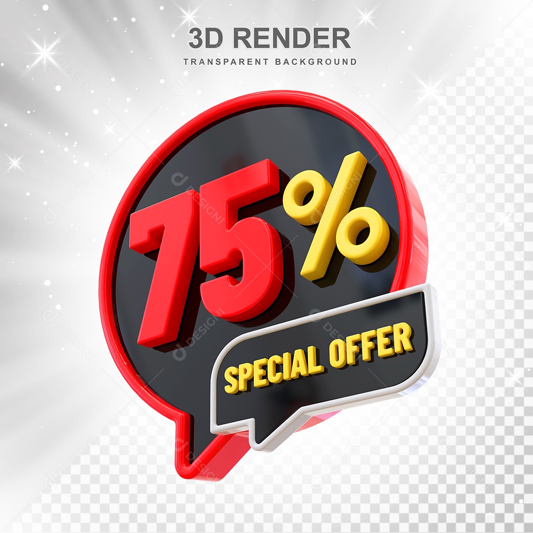 Número 75% Elemento 3D Vermelho Amarelo E Branco para Composição PSD