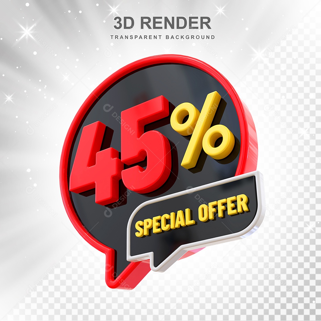 Número 45% Elemento 3D Vermelho Amarelo E Branco para Composição PSD