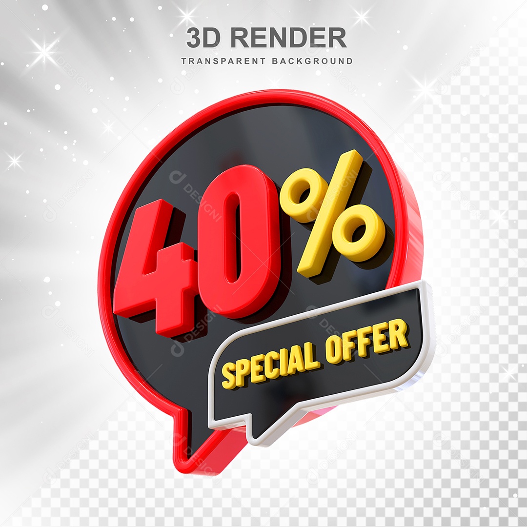 Número 40% Elemento 3D Vermelho Amarelo E Branco para Composição PSD