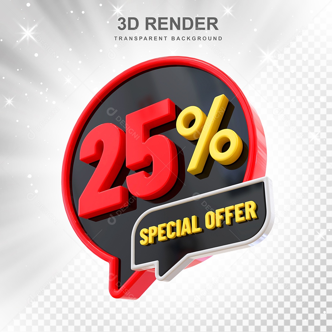 Número 25% Elemento 3D Vermelho Amarelo E Branco para Composição PSD