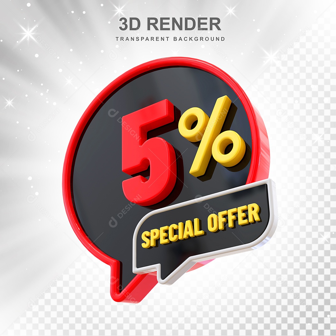 Número 5% Elemento 3D Vermelho Amarelo E Branco para Composição PSD