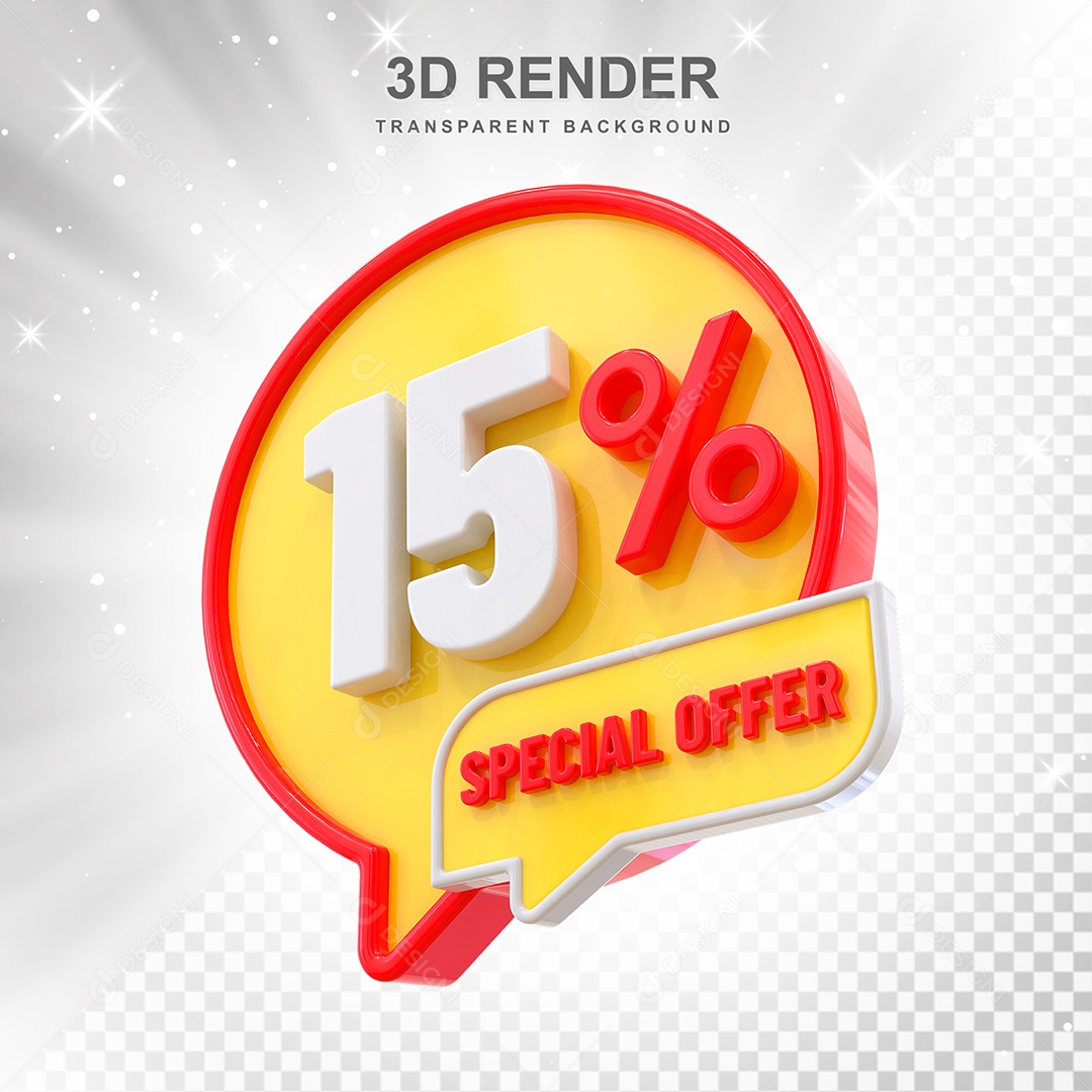 Número 15% Elemento 3D Vermelho Amarelo E Branco para Composição PSD