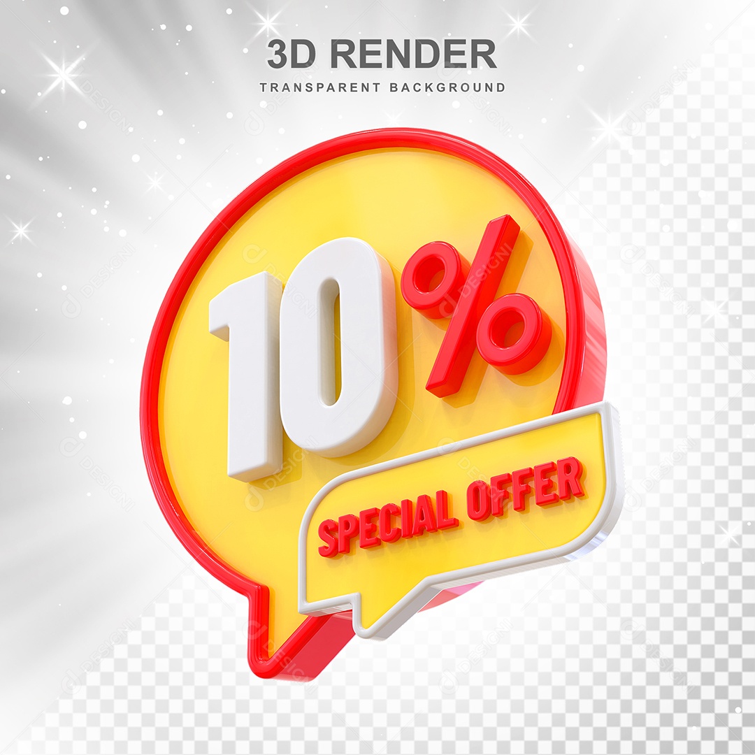Número 10% Elemento 3D Vermelho Amarelo E Branco para Composição PSD