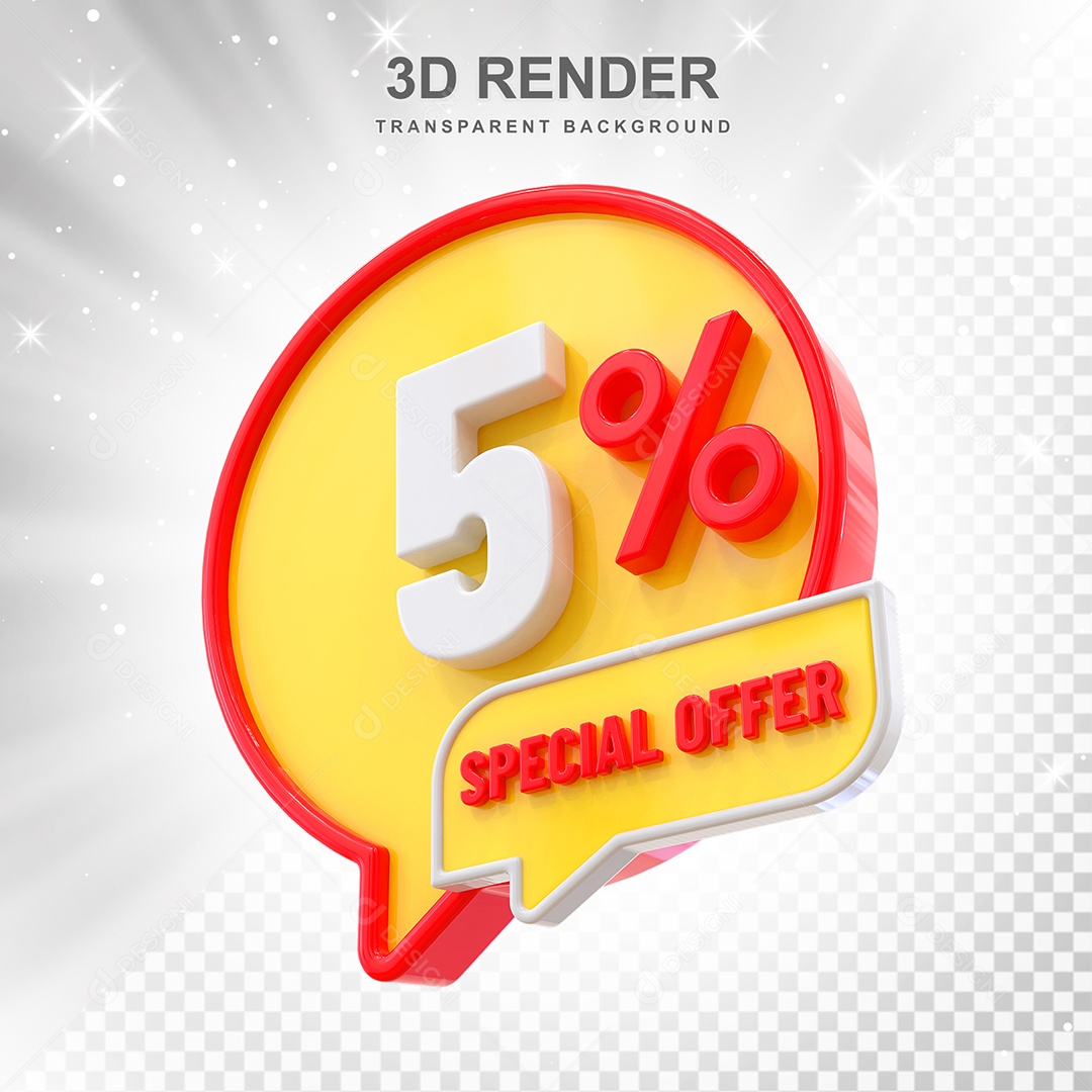 Número 5% Elemento 3D Vermelho Amarelo E Branco para Composição PSD