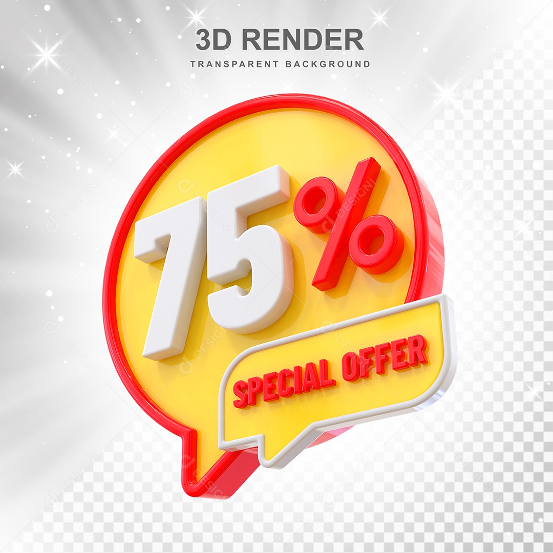 Número 75% Elemento 3D Vermelho Amarelo E Branco para Composição PSD