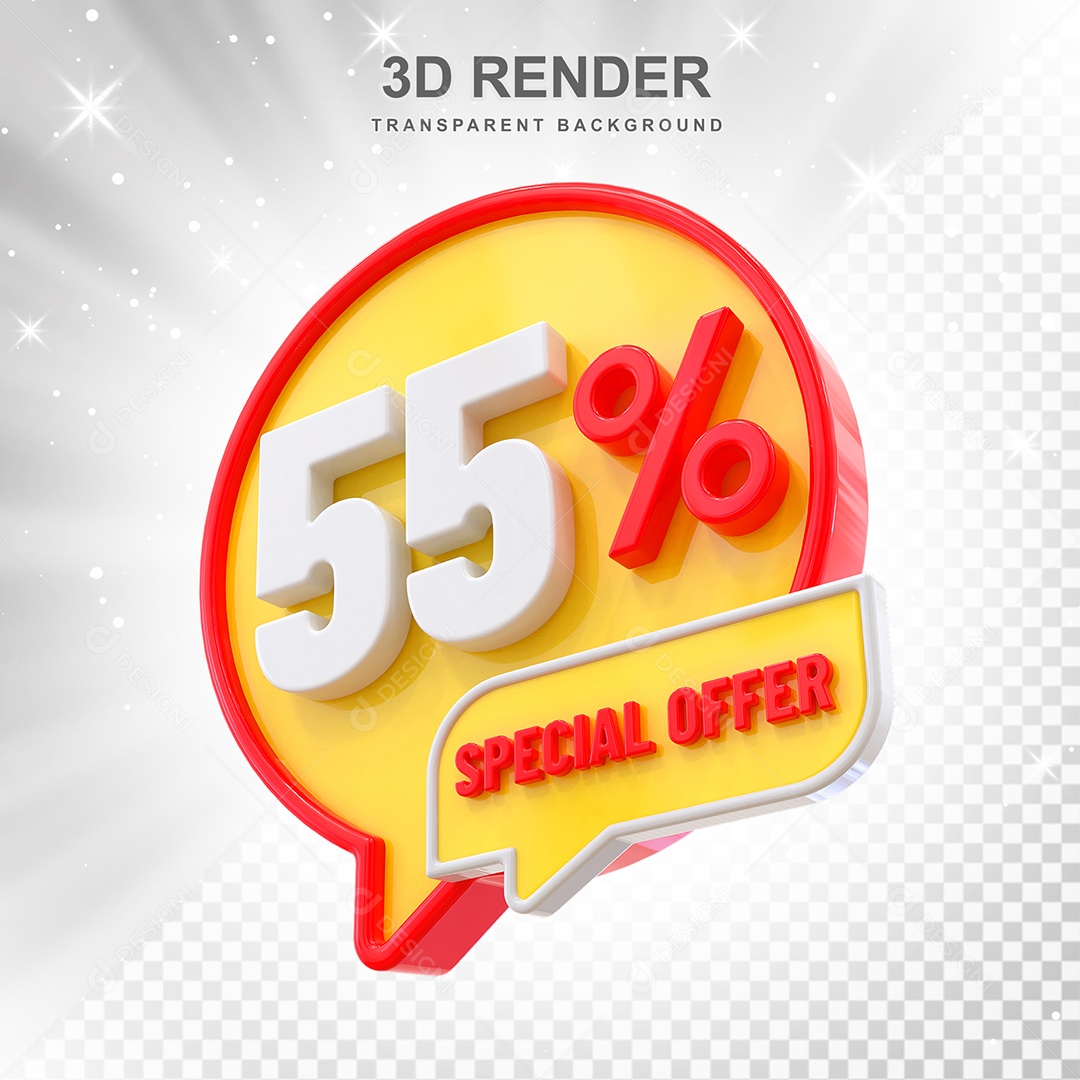 Número 55% Elemento 3D Vermelho Amarelo E Branco para Composição PSD