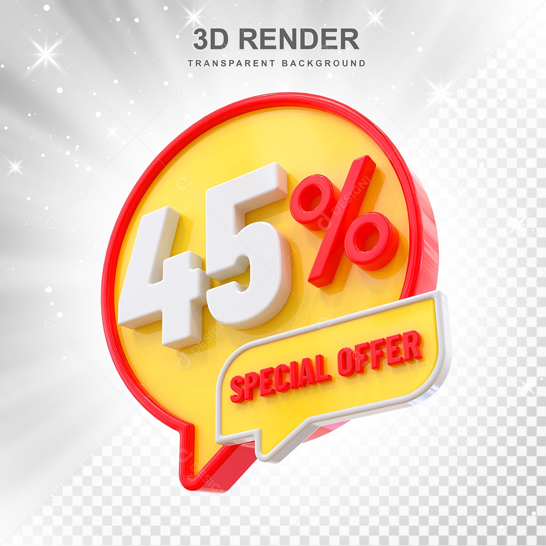 Número 45% Elemento 3D Vermelho Amarelo E Branco para Composição PSD