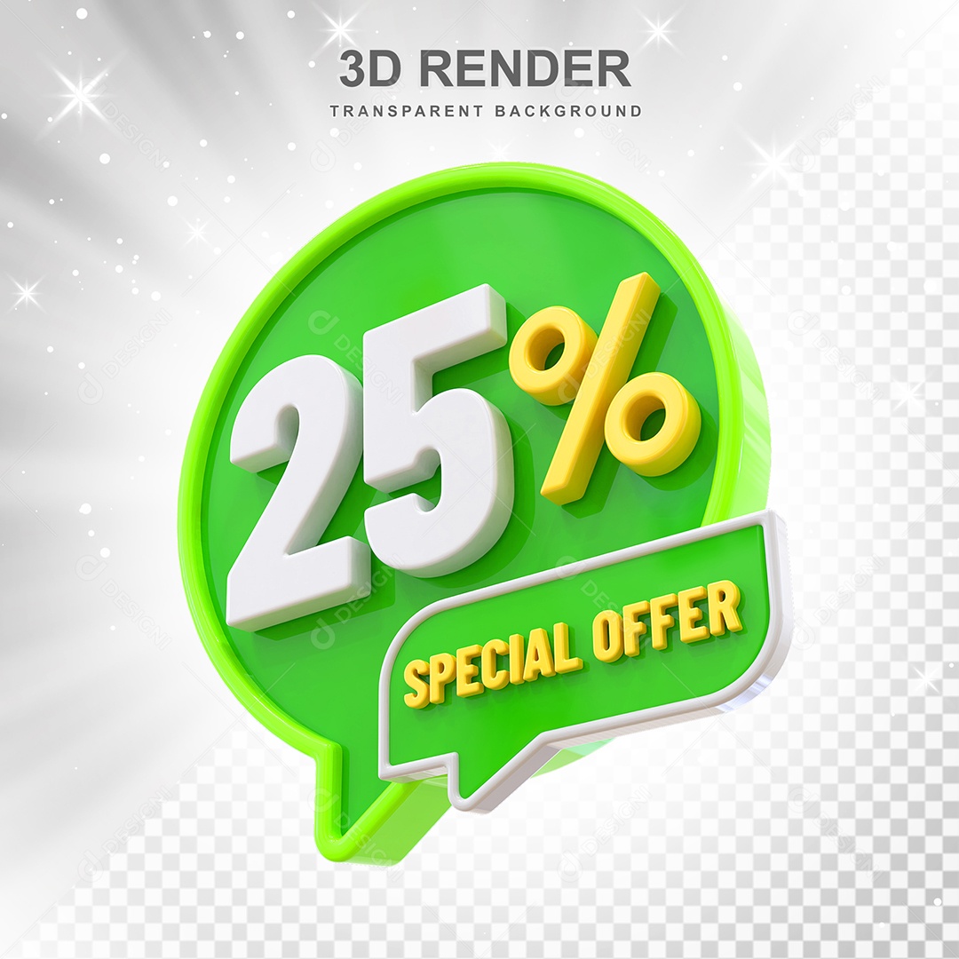 Número 25% Elemento 3D Verde Amarelo E Branco para Composição PSD