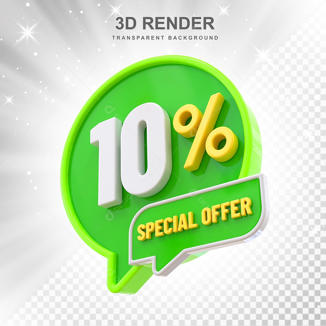 Número 10% Elemento 3D Verde Amarelo E Branco para Composição PSD