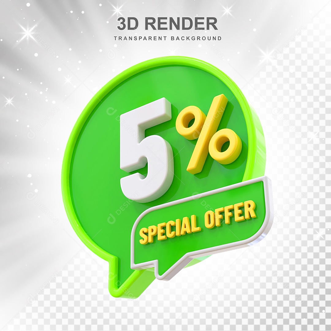 Número 5% Elemento 3D Verde Amarelo E Branco para Composição PSD