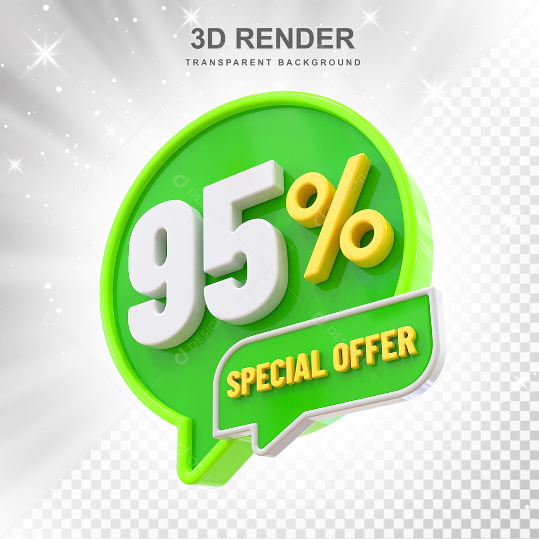 Número 95% Elemento 3D Verde Amarelo E Branco para Composição PSD