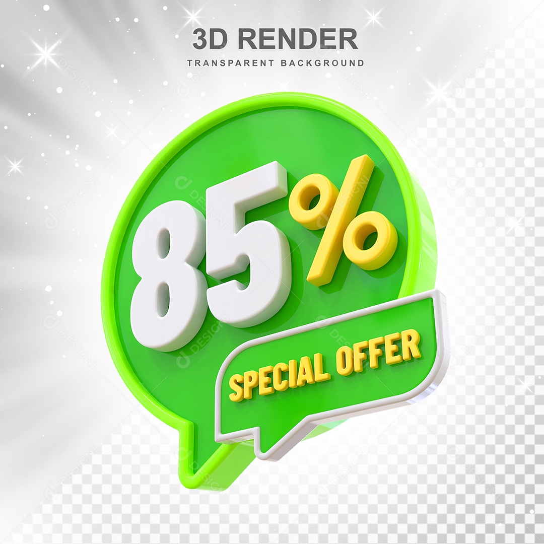 Número 85% Elemento 3D Verde Amarelo E Branco para Composição PSD